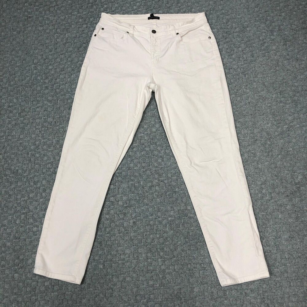Eileen Fisher Ankle Jeans Womens 10 White High Rise Stretch Denim Made USA Norm